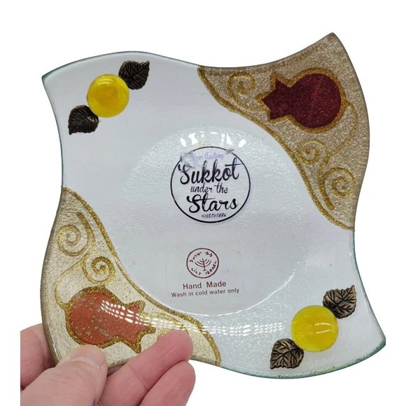 Sukkot Under The Stars Made In Israel Trinket Candy Glass Dish Jewish Art - Picture 1 of 11